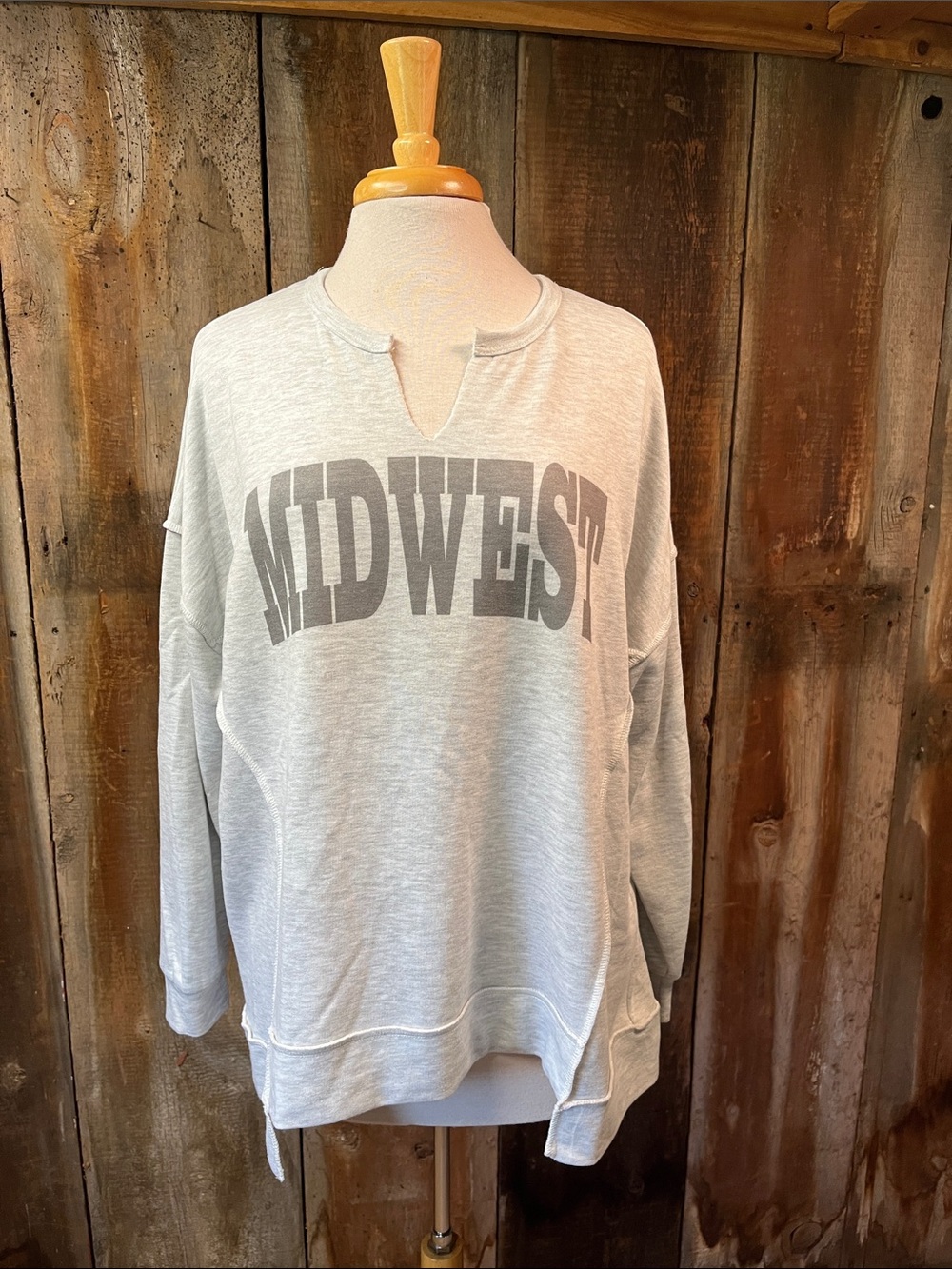 12PM Midwest by Mon Ami Notch Neck Oversized sweatshirt Small Chico